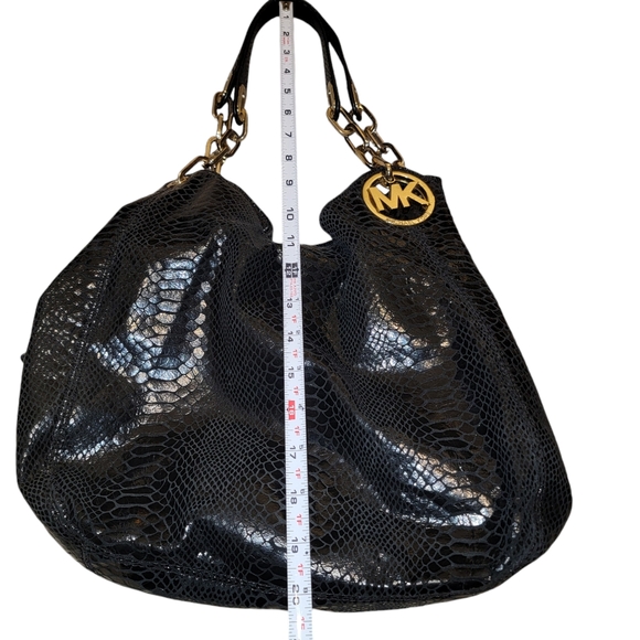 Michael Kors LG Patent Leather Snake Embossed Black Handbag W/Signature Hardware - Picture 10 of 10